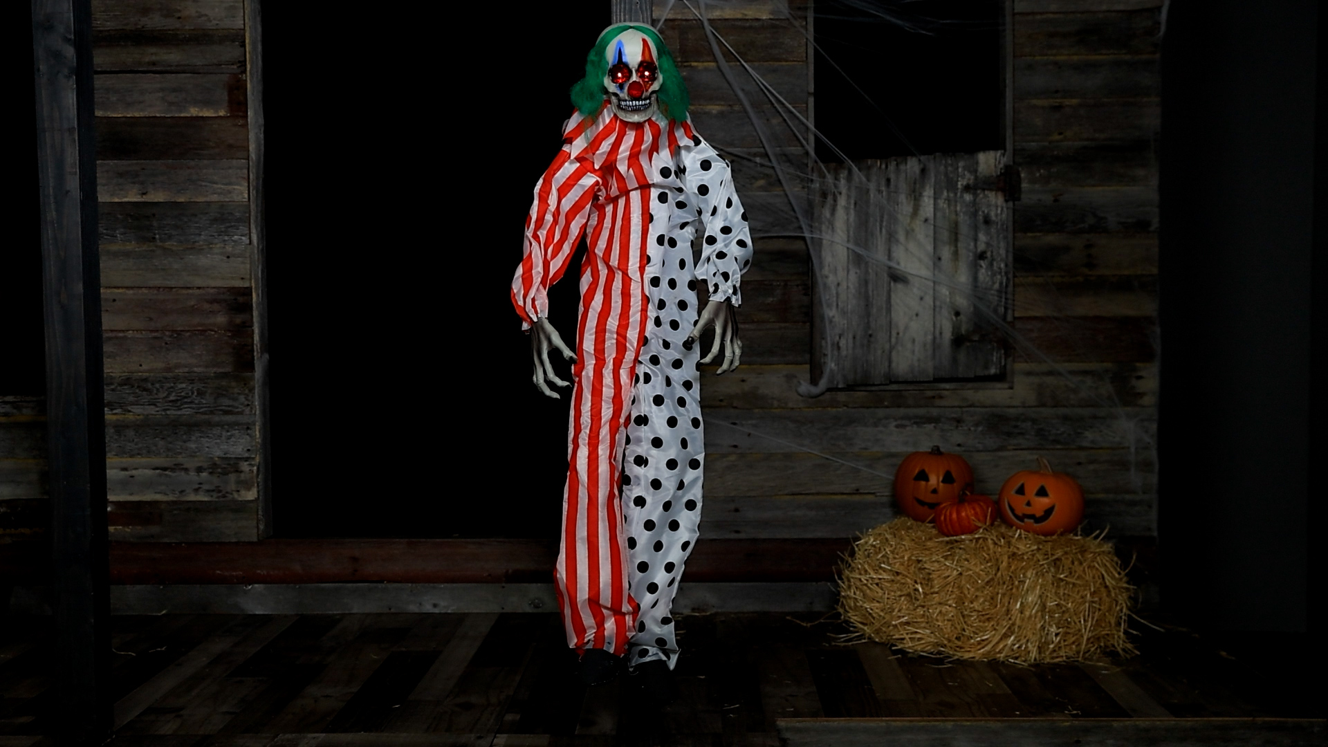 FUN4297 Animated Talking Evil Clown Hanging Halloween Decoration